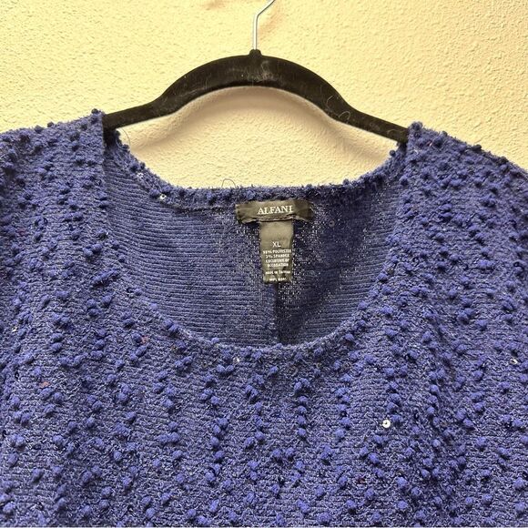 ALFANI Womens Royal Blue Glitter 3/4 Sleeve Crew Neck Sweater - Picture 3 of 10